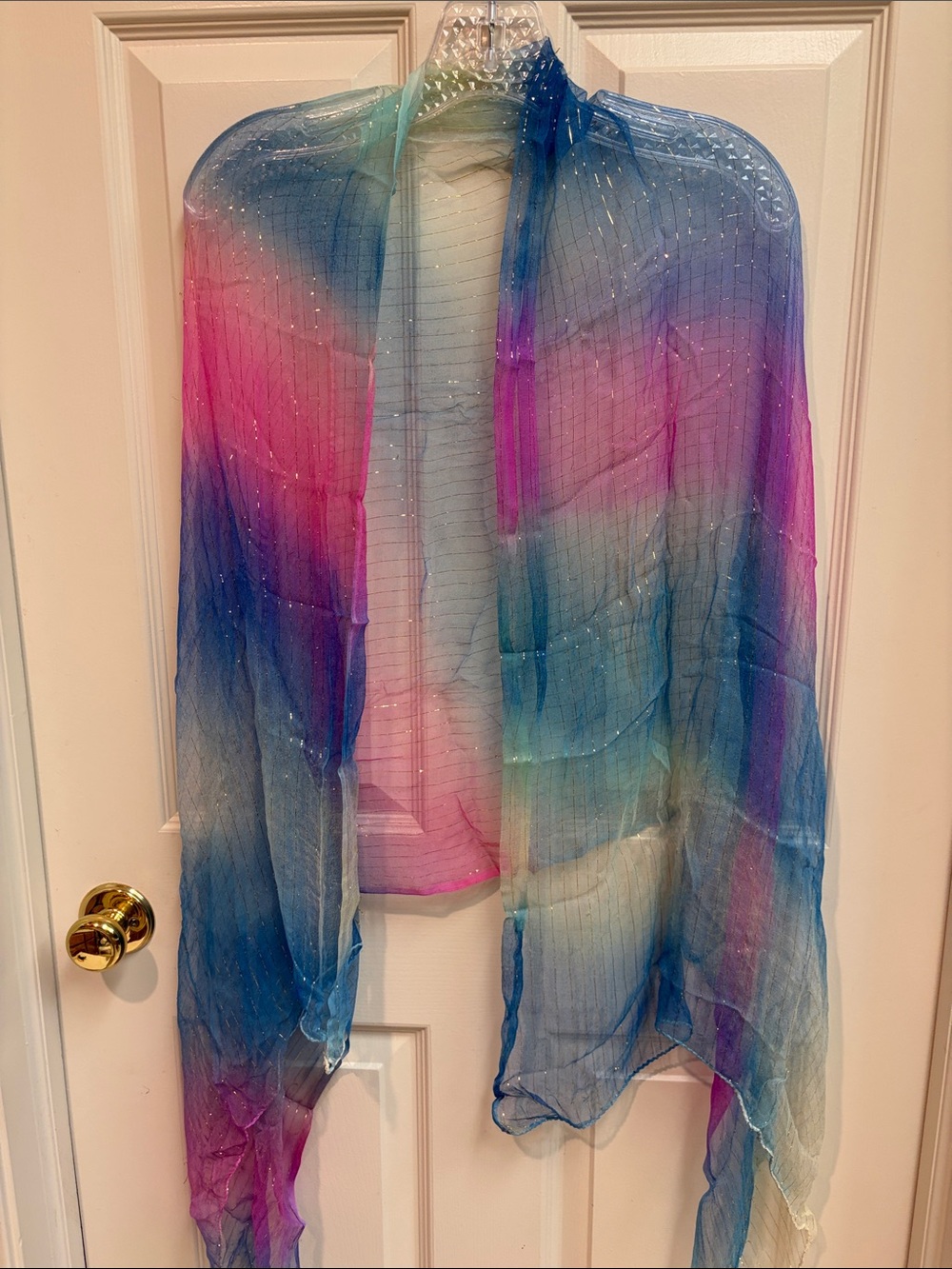 Gradient Sheer Scarf in Teal, Purple & Pink